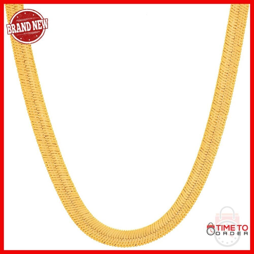 5mm Herringbone Chain Necklace 24k Gold Plated Flexible No Kink